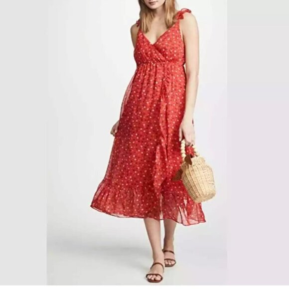 Madewell Ruffle-strap Wrap Dress in Metallic striped Prairie Posies. - Picture 1 of 6